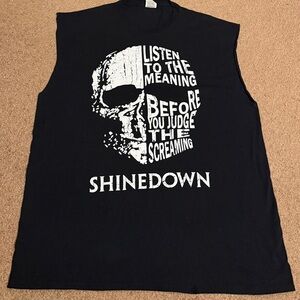 Shinedown listen to the meaning black skull Graphic cut off tee shirt